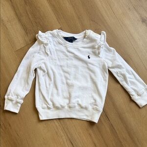 Ralph Lauren White Ruffle Shoulder Crew Sweatshirt - Kids